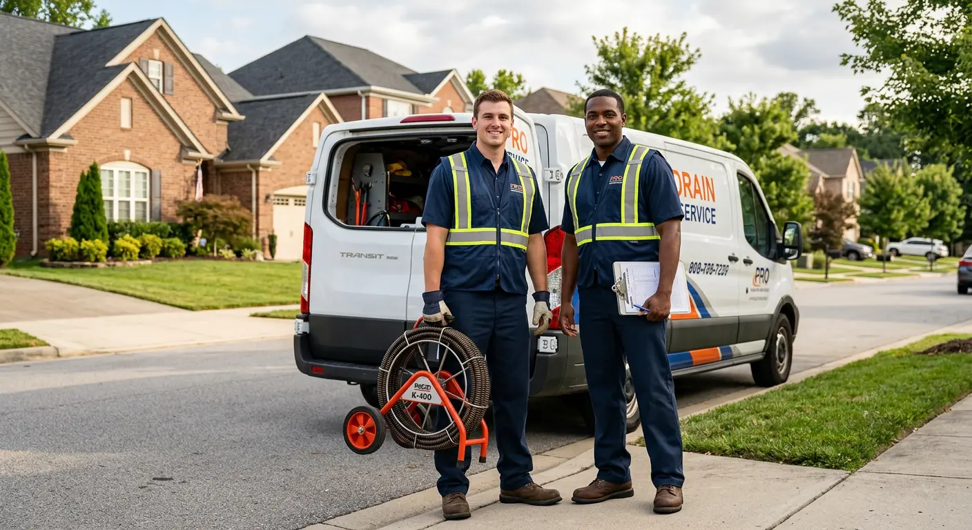 Sewer and drain service team with equipment ready for work in Bayou Blue