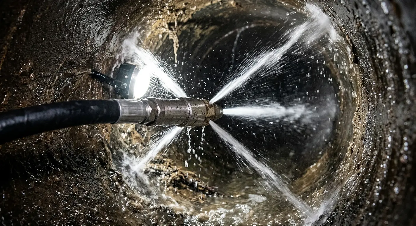 High-pressure hydro jetting nozzle cleaning sewer pipe for Storm Drain Cleaning in Bayou Blue
